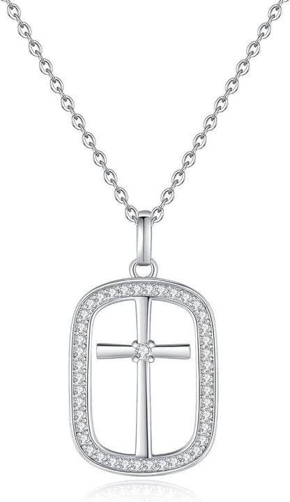 Sterling silver cross necklace for women featuring a sparkling design and elegant chain