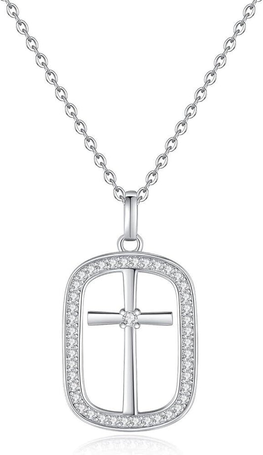 Sterling silver cross necklace for women featuring a sparkling design and elegant chain