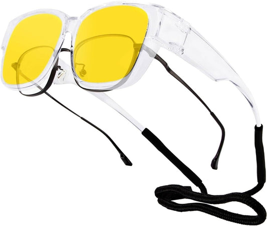 Goiteia night driving glasses for glare reduction with clear frame and yellow lenses for enhanced visibility