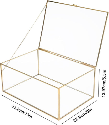 Homtone gold glass terrarium box with an open lid for displaying plants or decorative items