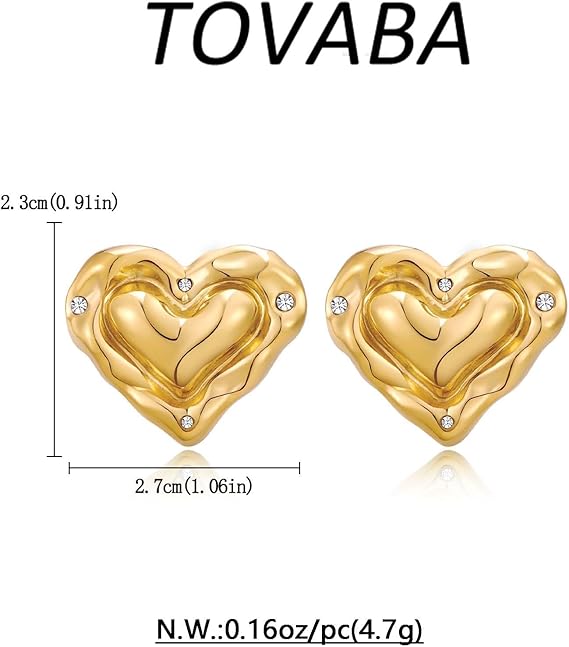 TOVABA gold heart earrings for women with sparkling details and a stylish design