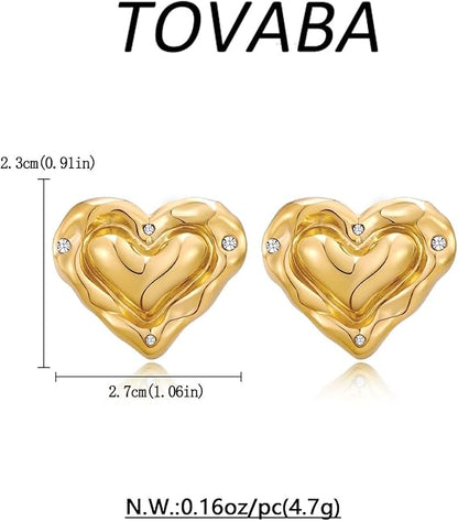 TOVABA gold heart earrings for women with sparkling details and a stylish design