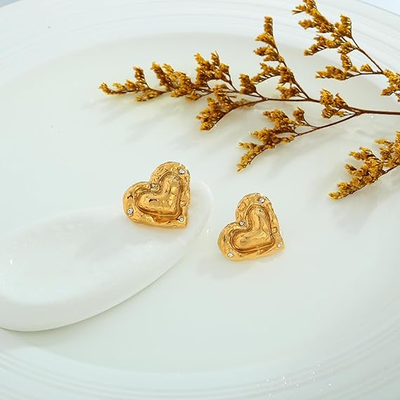 TOVABA gold heart earrings for women embellished with sparkling details for a stylish look