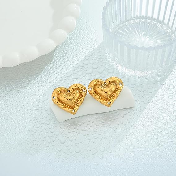 Stylish gold heart earrings for women with sparkling accents, perfect for any occasion