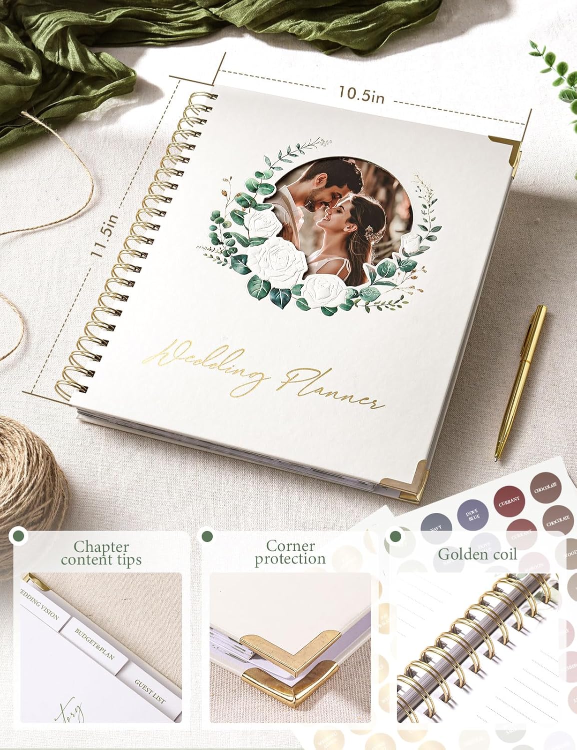 Aisbugur wedding planner book UK with floral design and gold coil for organising wedding details