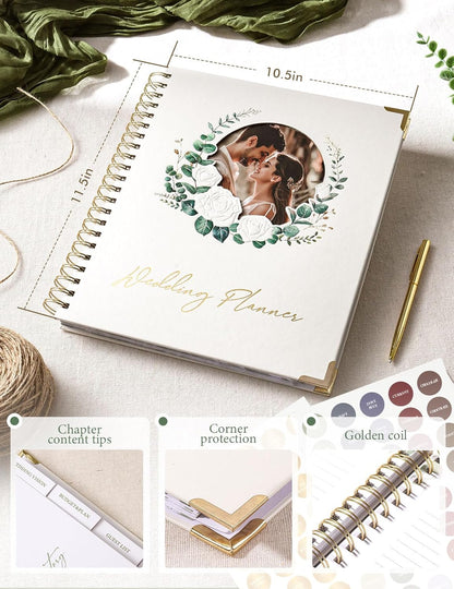 Aisbugur wedding planner book UK with floral design and gold coil for organising wedding details