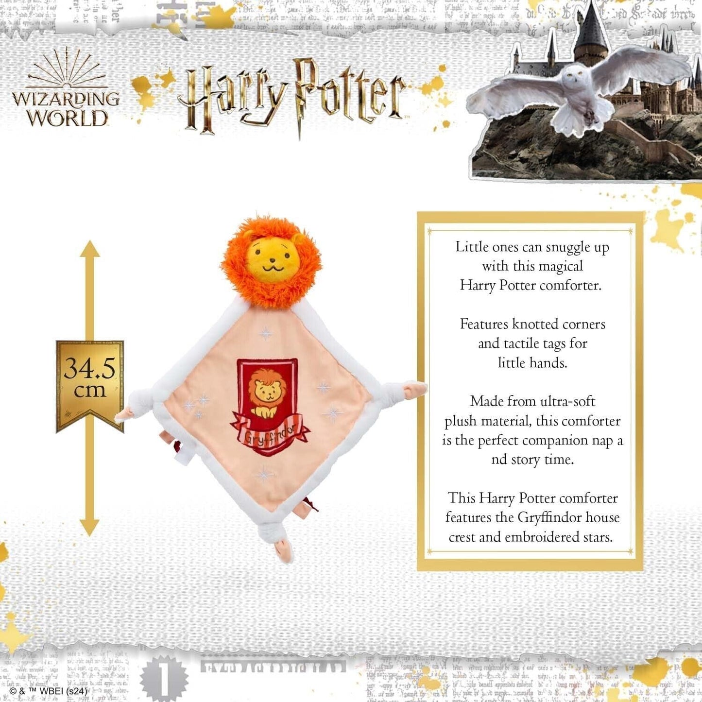 Harry Potter Gryffindor comfort blanket with embroidered crest and soft fabric for snuggling