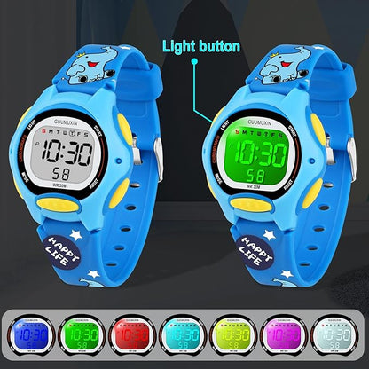 GUUMUXIN kids waterproof digital watch with colourful display and light button for easy time reading