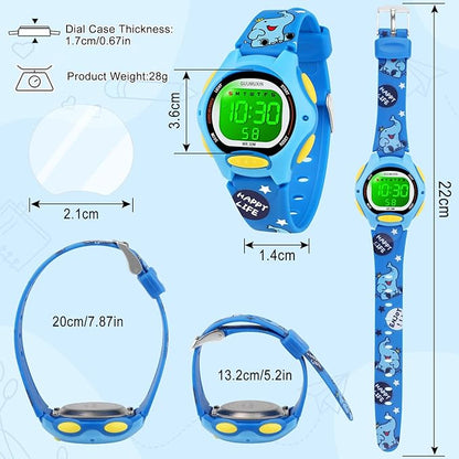 GUUMUXIN Kids Waterproof Digital Watch in Blue with Cartoon Design and Adjustable Strap