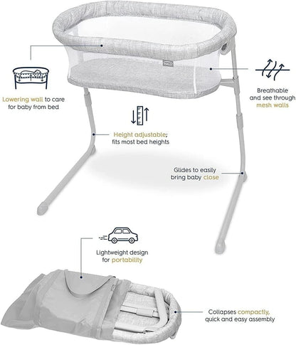 Halo baby bassinet sleeper with adjustable height, breathable mesh, and lightweight design for easy portability