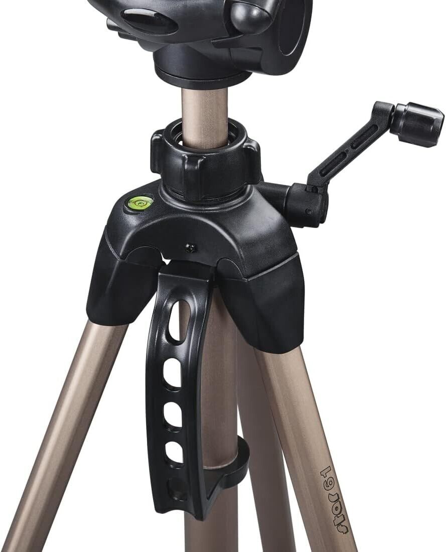 Close-up view of Hama Star 61 tripod featuring adjustable legs and quick-release plate