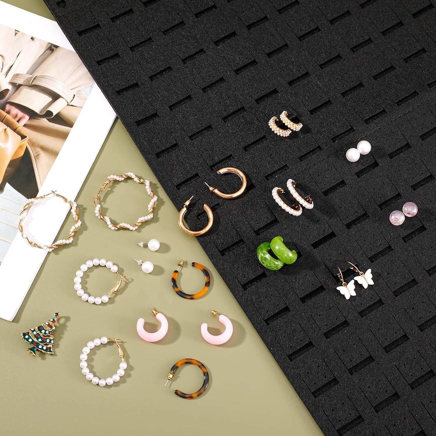 Stylish hanging earrings holder displaying various earrings in a modern design for organised storage