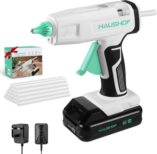 Haushof cordless hot glue gun rechargeable with battery pack and glue sticks for easy crafting