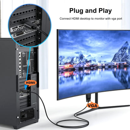 Doonjiey HDMI to VGA 1.8m cable connecting desktop to monitor for seamless display