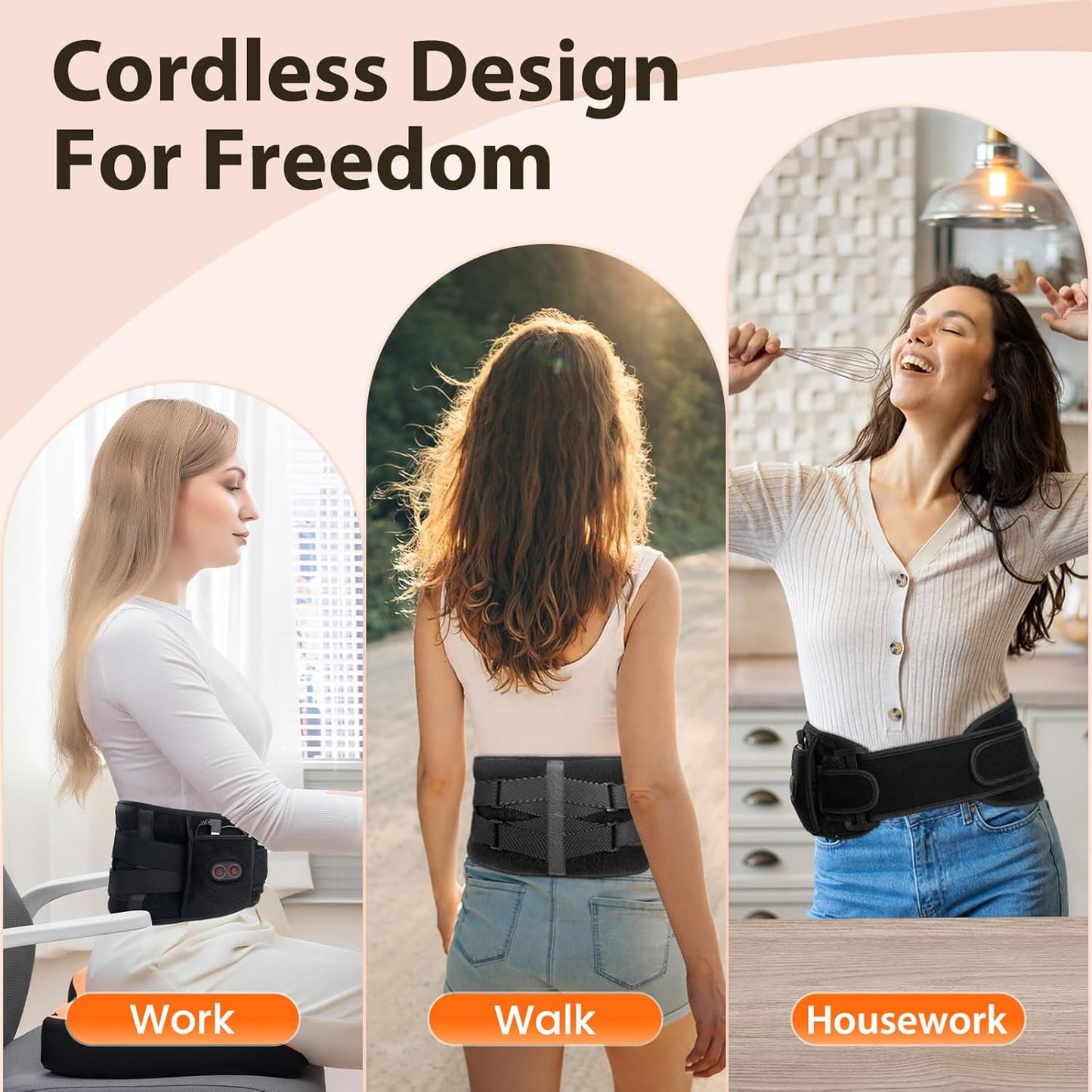 Aroma Season heated back massager belt designed for use while working, walking, and doing housework.
