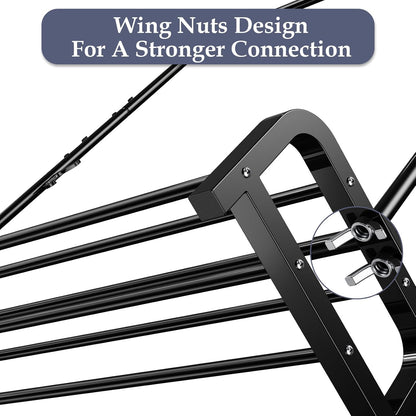 Close-up of LOEFME heavy duty clothes rail for bedroom featuring wing nuts design for a stronger connection