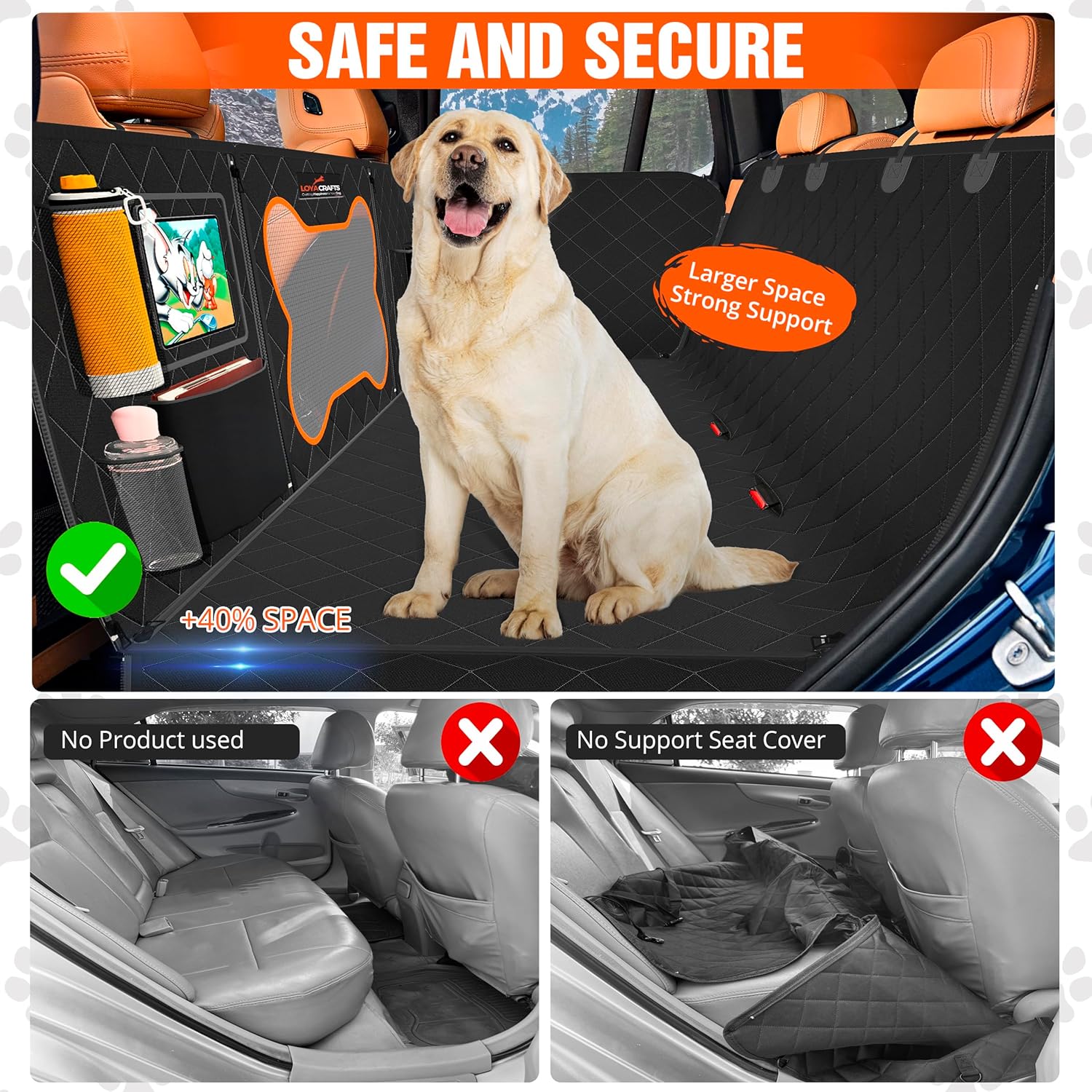 Loya Crafts heavy duty dog car seat cover providing strong support and extra space for pets during travel