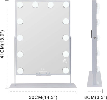 Fenchilin Hollywood vanity mirror with wireless charging, featuring bright lights and a sleek design