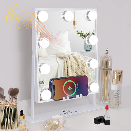Fenchilin Hollywood vanity mirror with wireless charging and bright LED bulbs for a perfect makeup experience