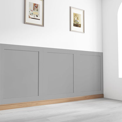Shaker style wall panelling kit in grey with a natural wood trim for elegant home decor