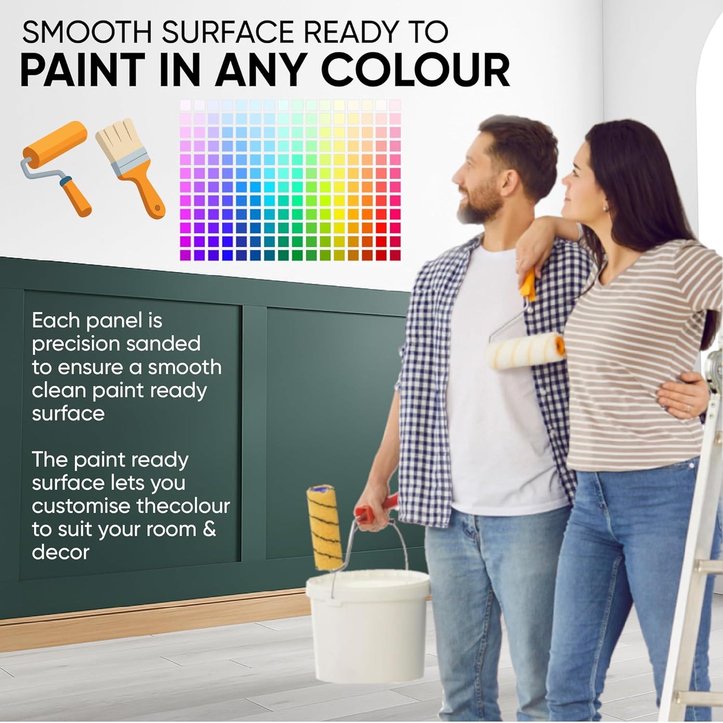Shaker style wall panelling kit with smooth surface ready to paint in any colour for home decor projects