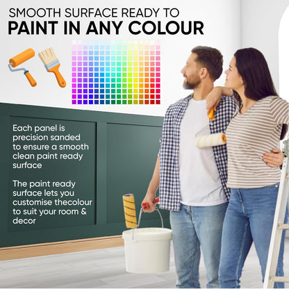 Shaker style wall panelling kit with smooth surface ready to paint in any colour for home decor projects