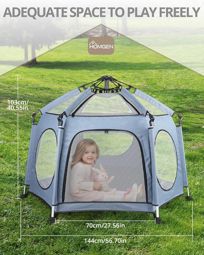 Homgen foldable outdoor playpen for babies, offering ample space and visibility for safe play