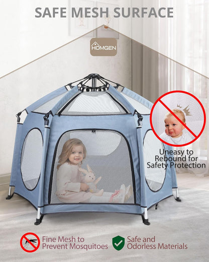 Homgen foldable outdoor playpen with safe mesh surface for babies and toddlers