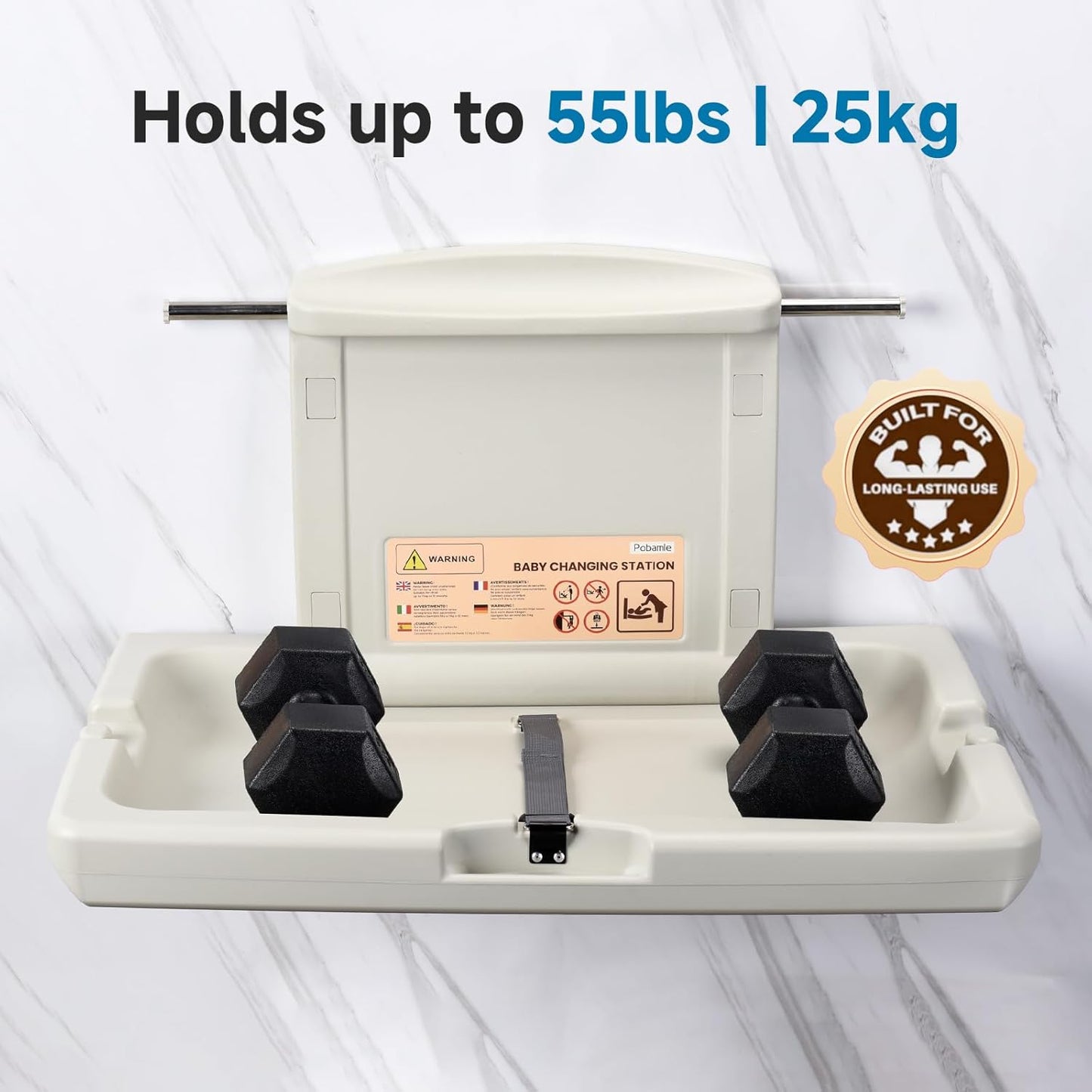 Pobamle horizontal baby changing unit designed for easy use, supporting up to 55lbs or 25kg