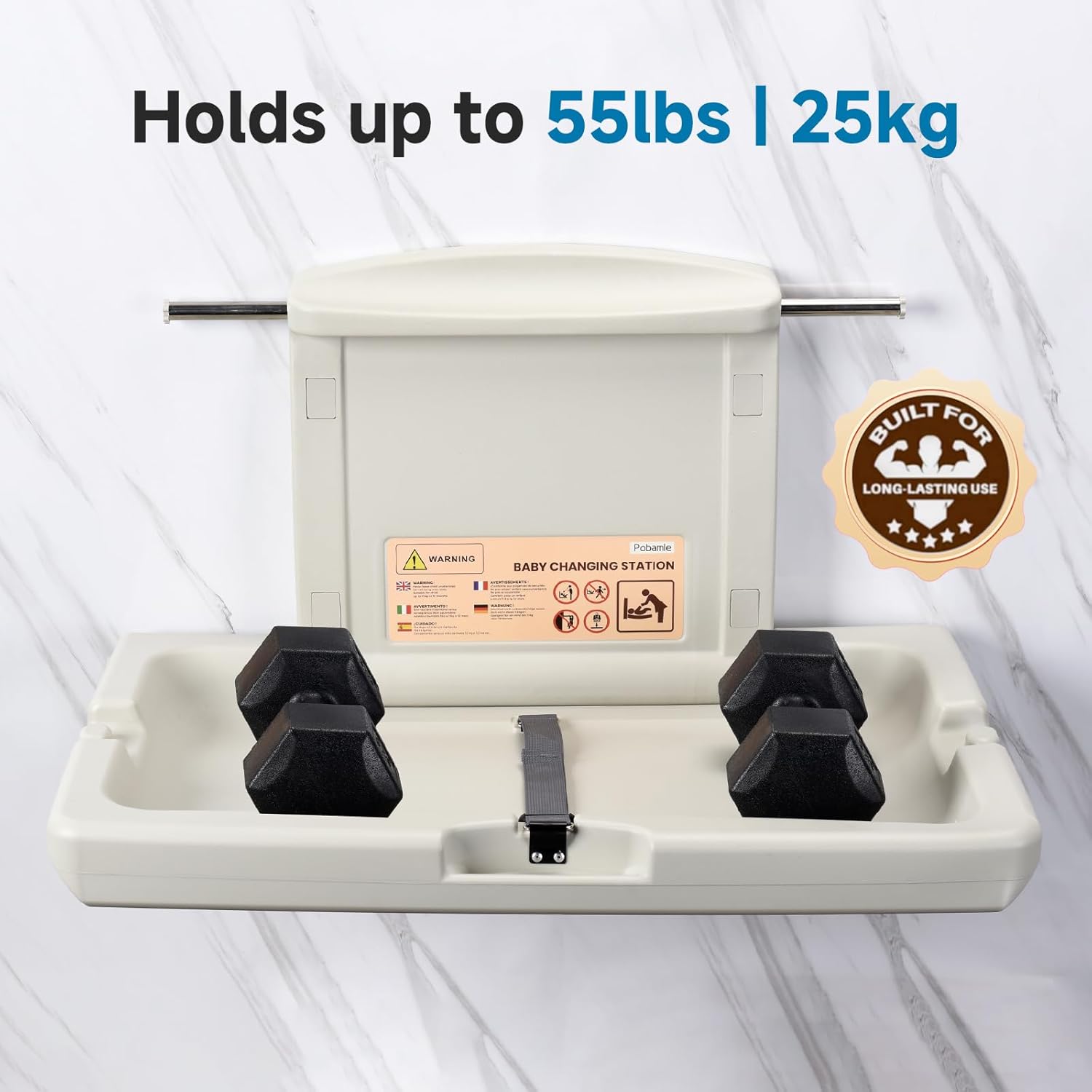 Pobamle horizontal baby changing unit designed for easy use, supporting up to 55lbs or 25kg