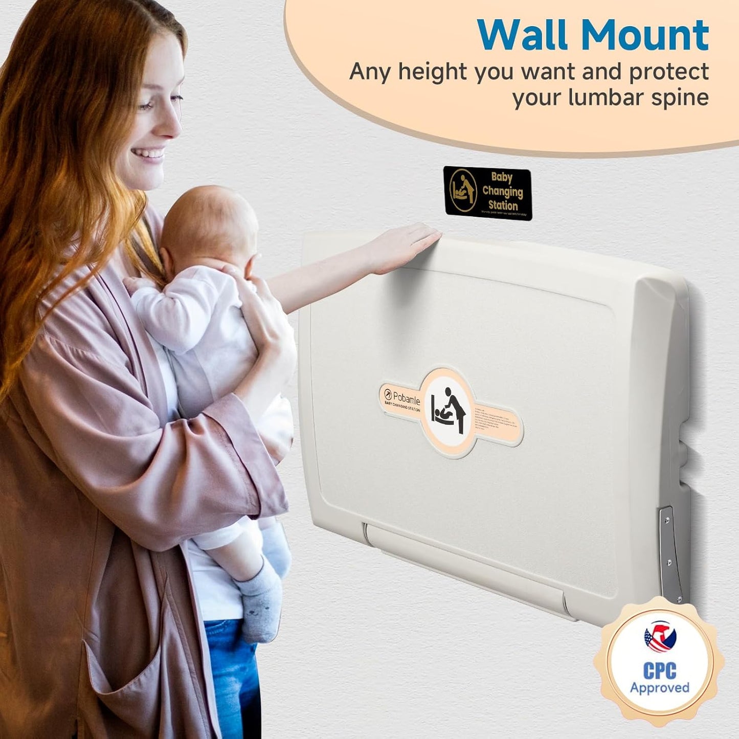 Pobamle horizontal baby changing unit wall-mounted for effortless and ergonomic baby changing convenience