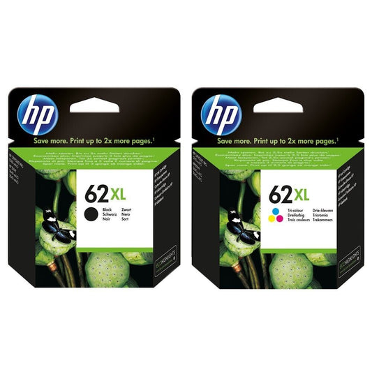 HP 62XL Combo Pack featuring black and color ink cartridges for high-quality printing