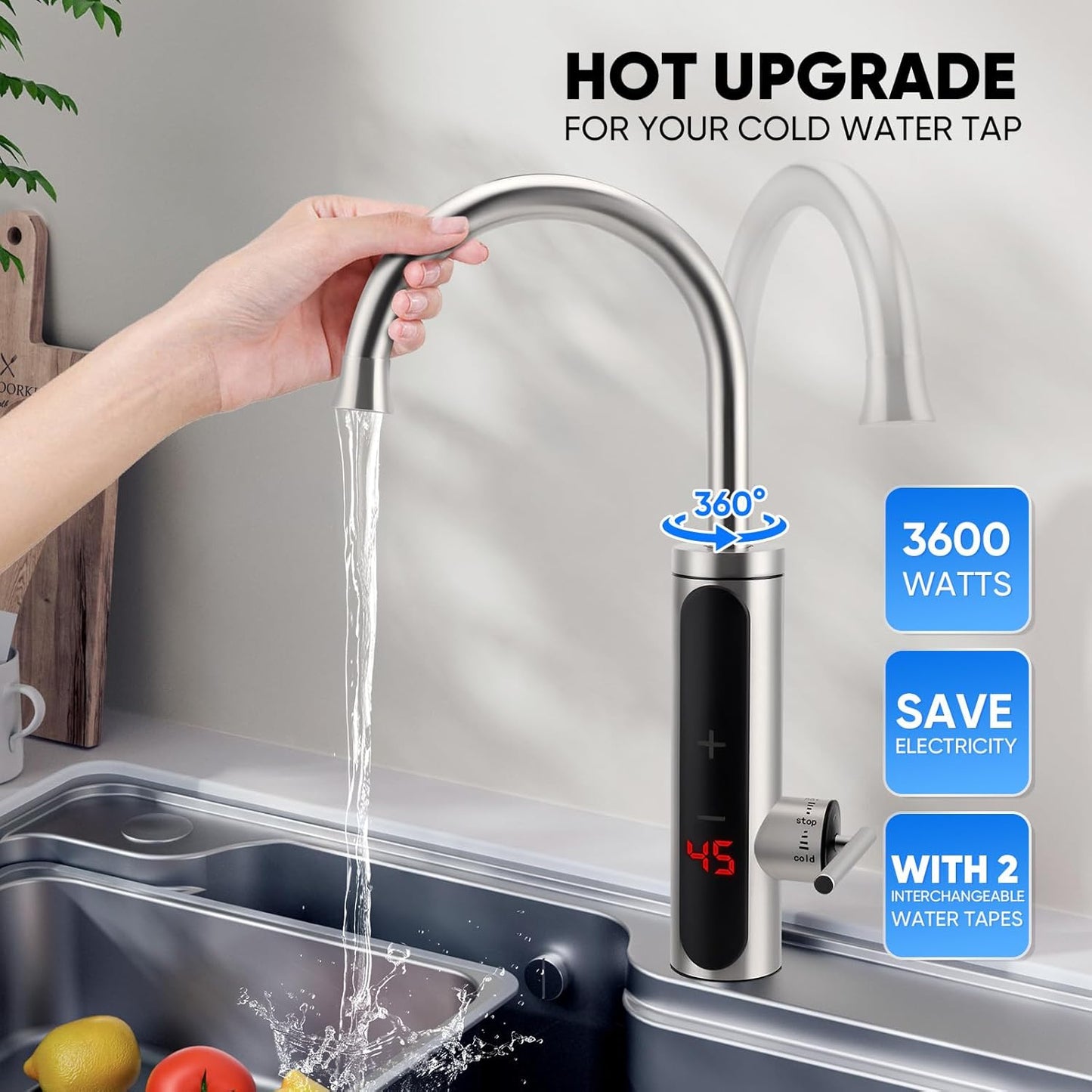 Nastopee instant hot water tap 220V with 360-degree swivel spout for convenient kitchen use