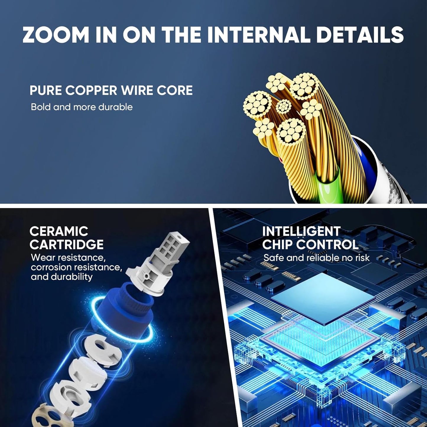 Nastopee instant hot water tap 220V showcasing a pure copper wire core and ceramic cartridge for durability