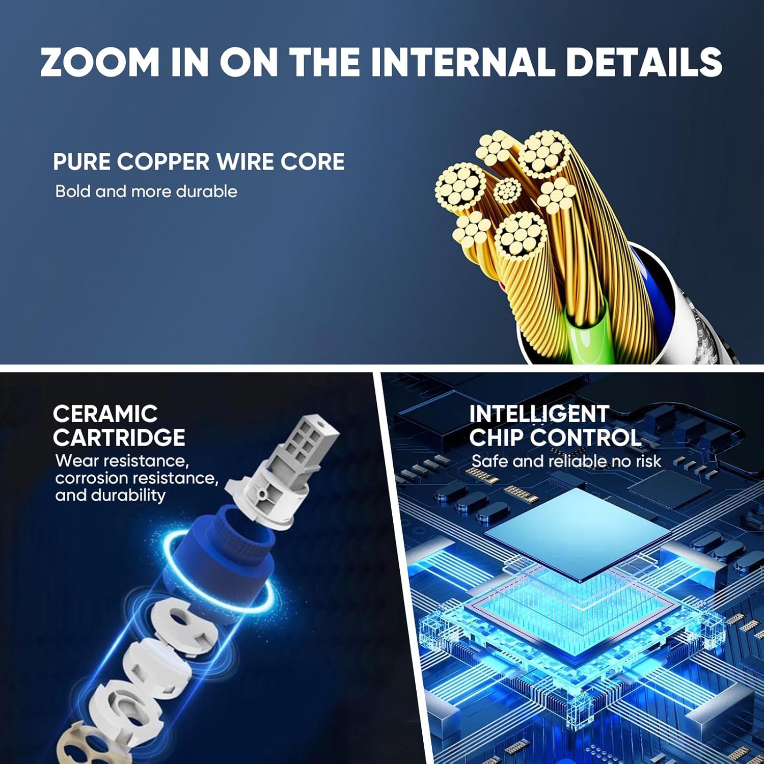 Nastopee instant hot water tap 220V showcasing a pure copper wire core and ceramic cartridge for durability