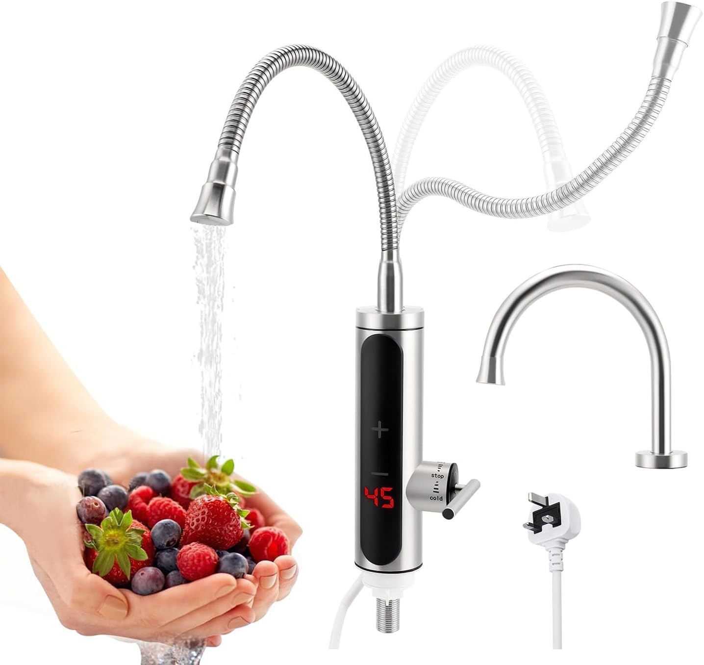 Nastopee instant hot water tap 220V with sleek design and flexible neck for easy use in kitchens