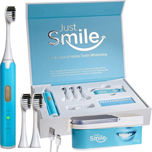 Just Smile toothbrush kit with electric toothbrush and whitening accessories for a brighter smile at home
