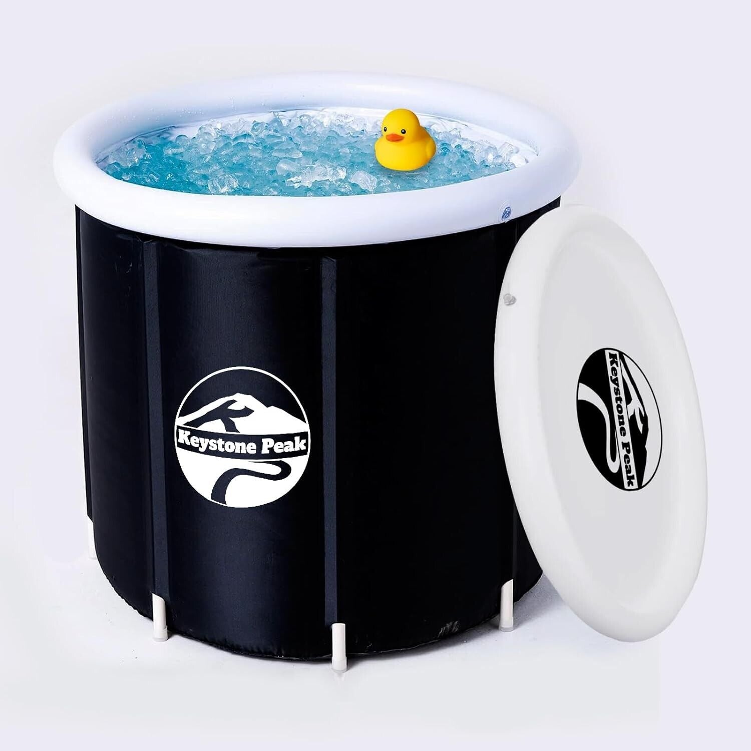 Keystone Peak recovery bath with ice water and a rubber duck for muscle recovery and relaxation
