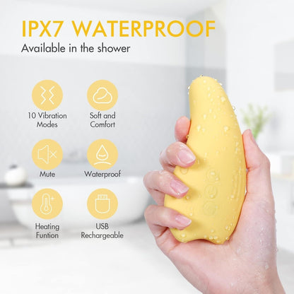 Kisdream breast massager for breastfeeding, soft yellow design, waterproof, with 10 vibration settings and USB recharge