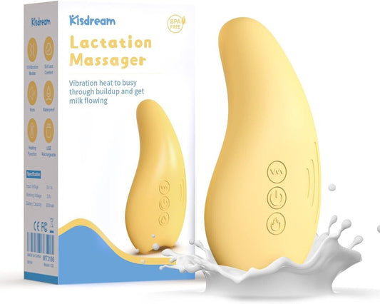 Kisdream Lactation Massager in yellow, a breast massager for breastfeeding with vibrating heat features
