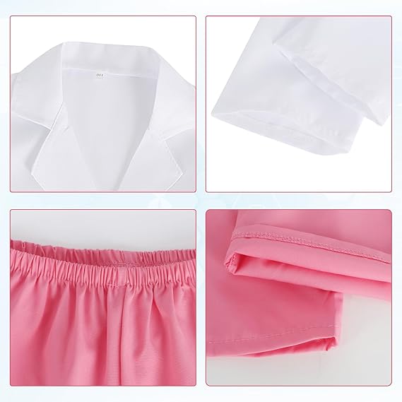 Kids doctor costume set featuring a white coat and pink trousers for imaginative play