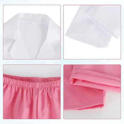Kids doctor costume set featuring a white coat and pink trousers for imaginative play