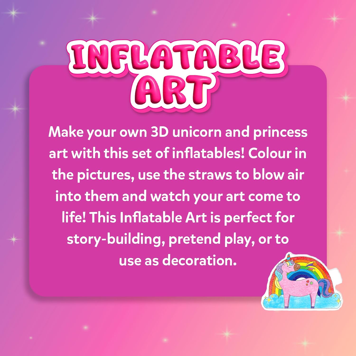 Skillmatics Inflatable Art Kit for Kids featuring unicorn and princess inflatables for creative fun