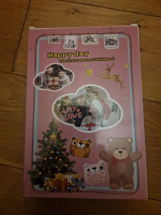 Kids instant digital camera packaging featuring playful designs and festive illustrations