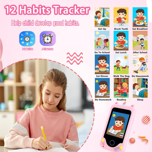 WEOLULI kids smart phone toy for girls featuring a 12 habits tracker and habit development activities