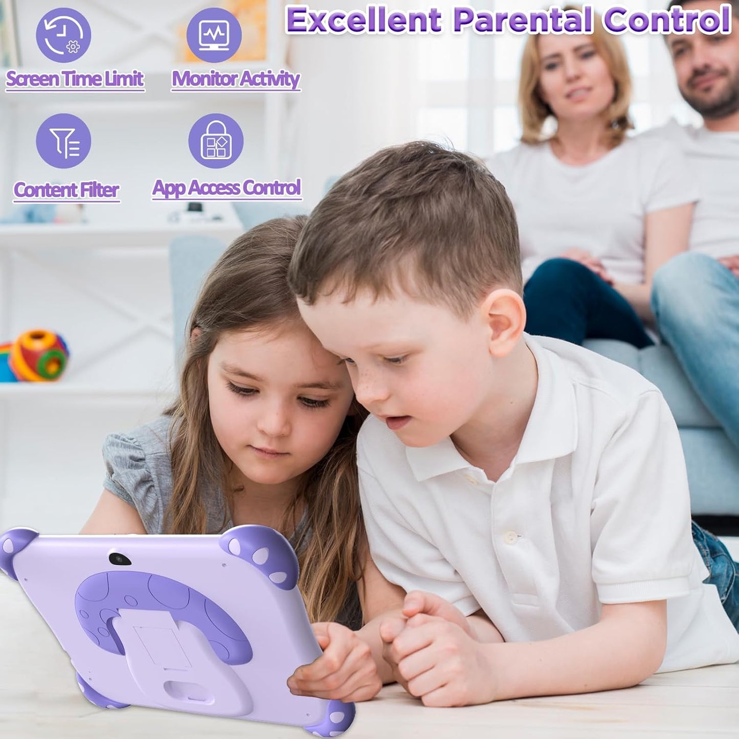 Ascrecem kids tablet with parental control features for monitoring activity and setting screen time limits