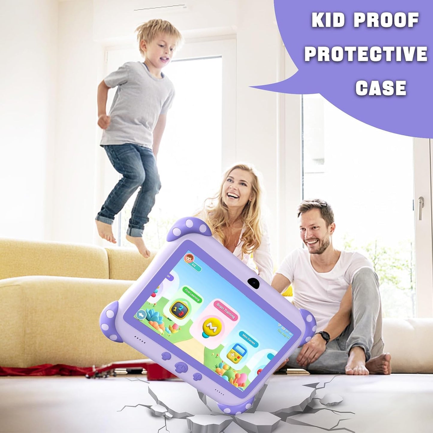 Ascrecem kids tablet with parental control in a kid-proof protective case, ideal for young learners