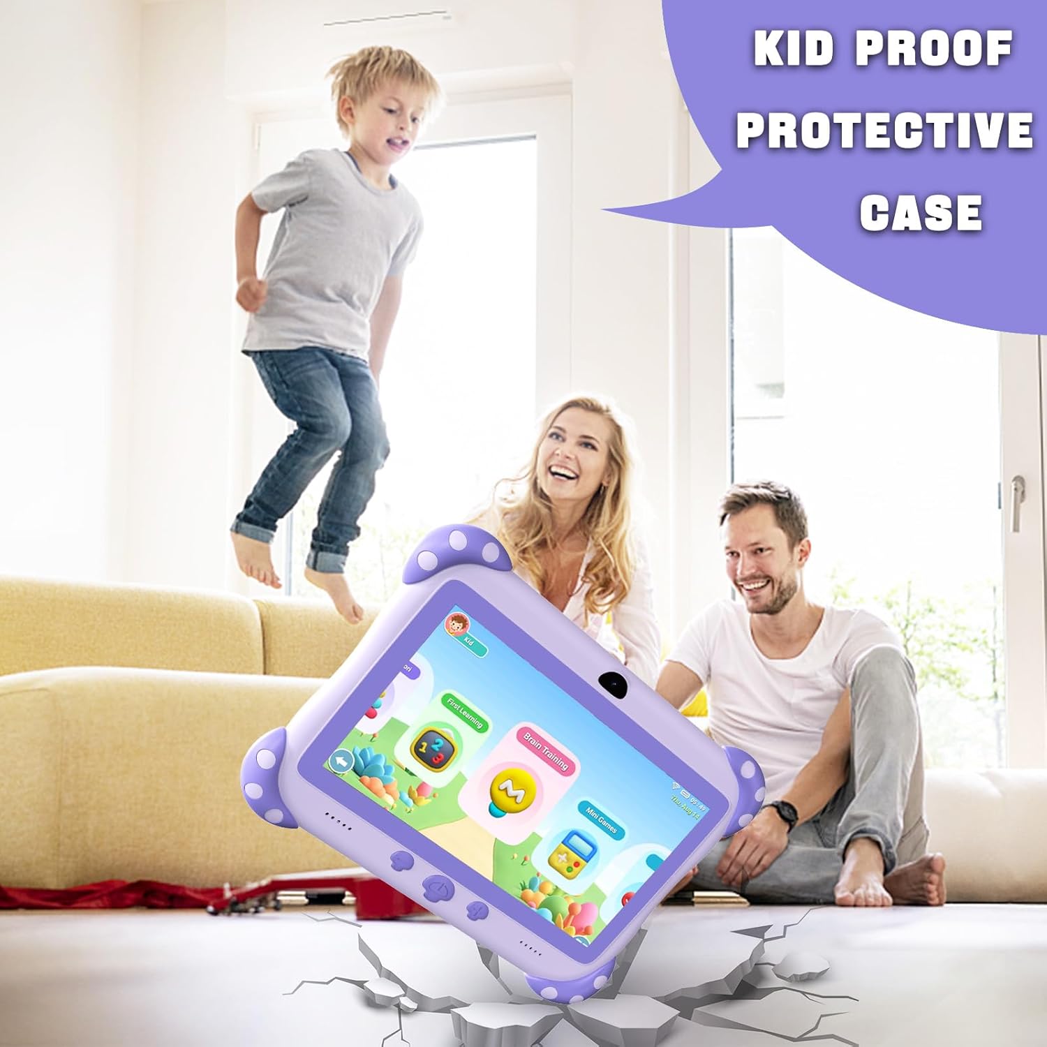 Ascrecem kids tablet with parental control in a kid-proof protective case, ideal for young learners