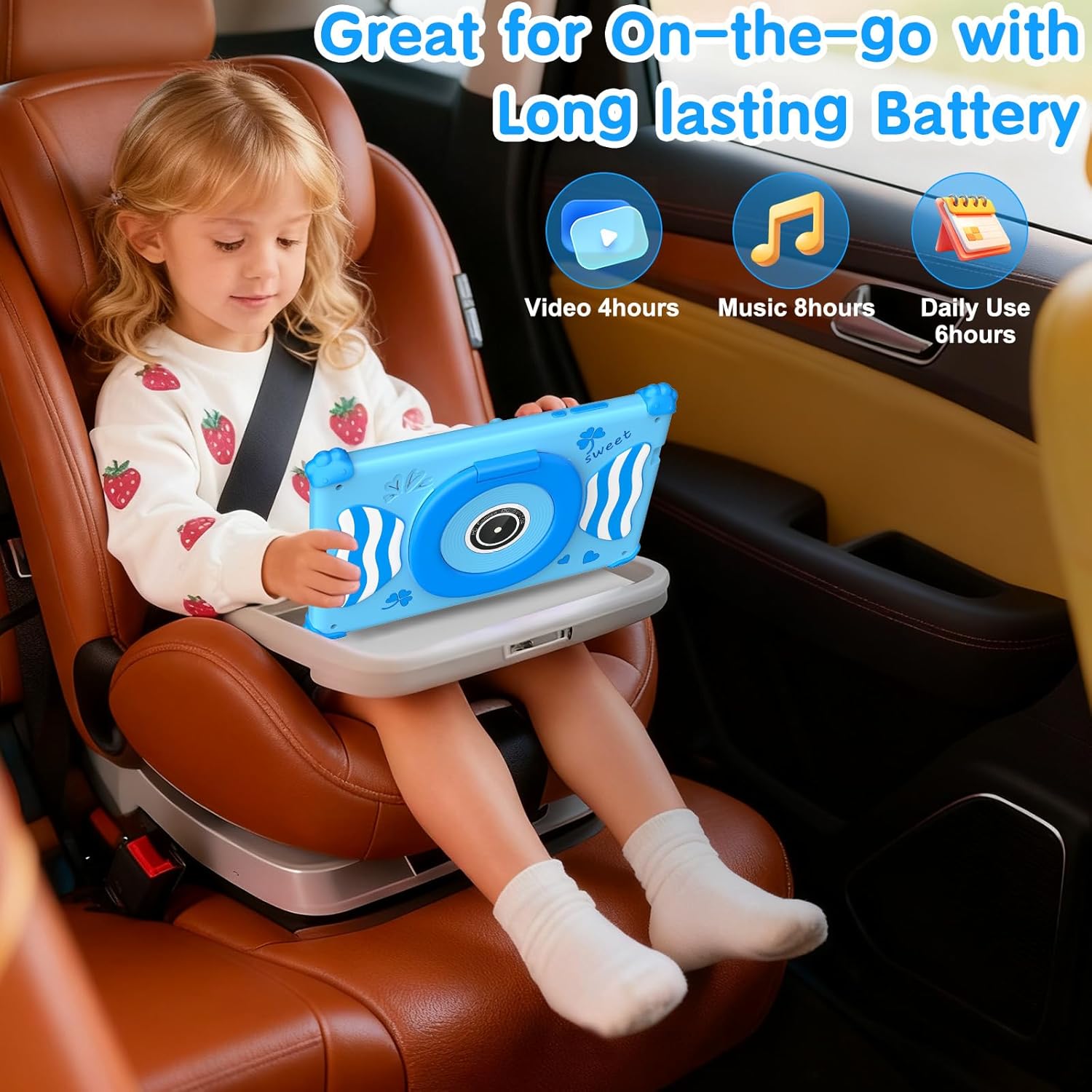 Asrecem kids tablet with parental controls designed for travel with long-lasting battery life
