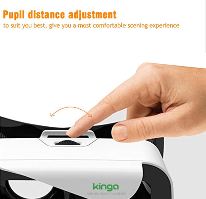 Kinga VR headset for smartphones with pupil distance adjustment for comfortable viewing